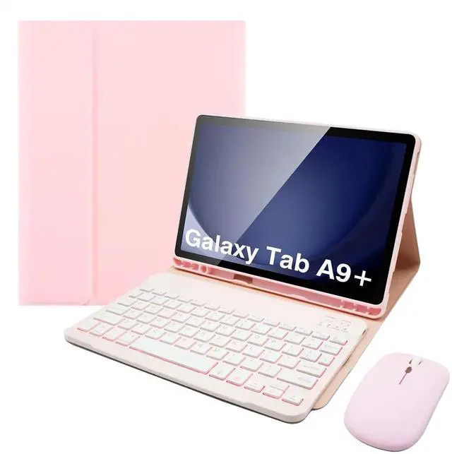 Main image of Keyboard Case for Samsung Galaxy Tab A9 Plus 11 Inch - 7 Colors Backlit Wireless Detachable Folio Keyboard Cover with Pencil Holder, Bluetooth Mouse for Tablet A9+,Pink