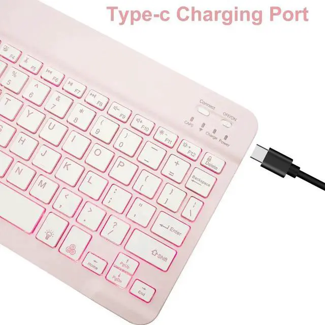 Alt view image 2 of 5 - Keyboard Case for Samsung Galaxy Tab A9 Plus 11 Inch - 7 Colors Backlit Wireless Detachable Folio Keyboard Cover with Pencil Holder, Bluetooth Mouse for Tablet A9+,Pink