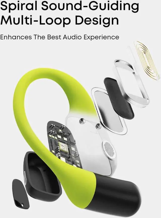 Alt view image 5 of 5 - Langsdom Airfit Open Ear True Wireless Earbuds Bluetooth Headphones, Water Resistants, Ultra-Light, Premium Deep Bass with 24Hrs Play time, Ergonomic Design Secure fit for Worksout & Running, Green