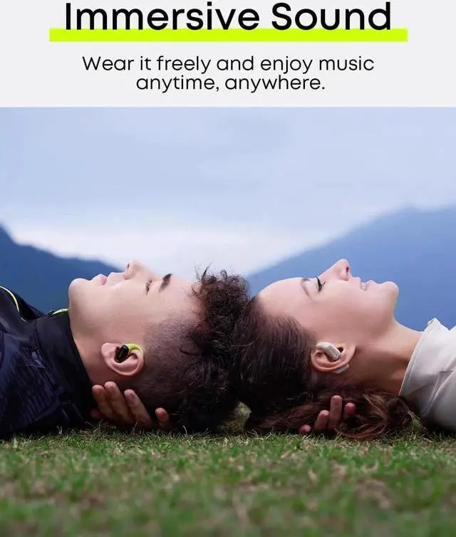 Alt view image 2 of 5 - Langsdom Airfit Open Ear True Wireless Earbuds Bluetooth Headphones, Water Resistants, Ultra-Light, Premium Deep Bass with 24Hrs Play time, Ergonomic Design Secure fit for Worksout & Running, Green