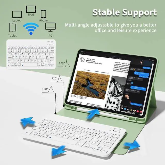 Alt view image 2 of 5 - GKABXY Keyboard Case for iPad Pro 11 inch (4th/3rd/2nd/1st Gen) 2022/2021/2020/2018, Detachable Wireless Bluetooth Keyboard Case with Pencil Holder for iPad Pro 11", Auto Sleep/Wake (Matcha)