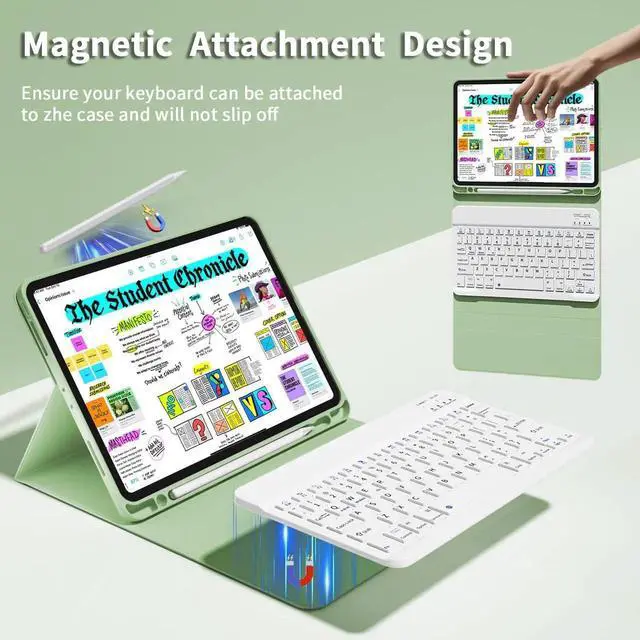 Alt view image 3 of 5 - GKABXY Keyboard Case for iPad Pro 11 inch (4th/3rd/2nd/1st Gen) 2022/2021/2020/2018, Detachable Wireless Bluetooth Keyboard Case with Pencil Holder for iPad Pro 11", Auto Sleep/Wake (Matcha)