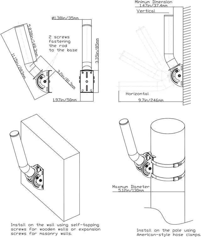 Alt view image 4 of 5 - Wireless Bridge Bracket Mount, 12"(H) - 1.38 Universal Pole and Wall Mounted Mounting Bracket Mast Kit for Yagi Antennas, Ethernet Bridges, Network Extender, Outdoor Access Points AP CPE(4-Pack)