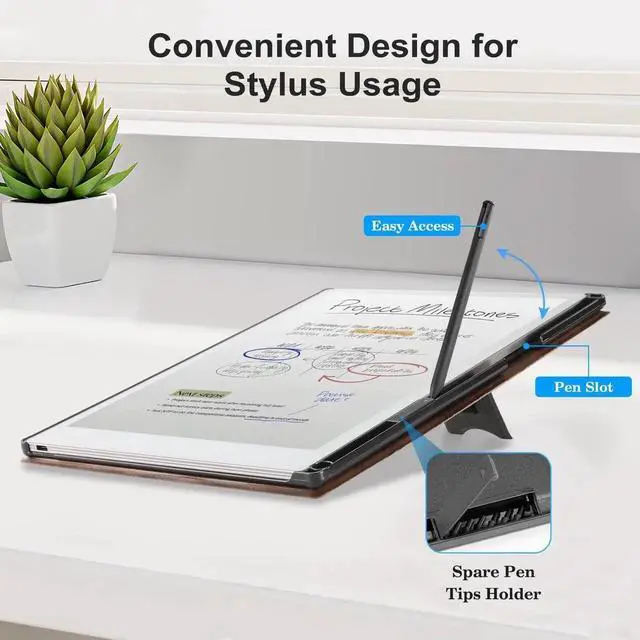 Alt view image 3 of 5 - CoBak Stand Case for Remarkable Paper Pro Tablet 11.8" with Hand Strap - Auto Sleep/Wake Folio Lightweight Protective Cover with Pen Holder and Nibs Holder for 11.8 inch 2024 Released Ver (Brown)