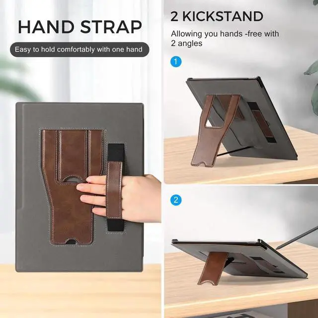 Alt view image 2 of 5 - CoBak Stand Case for Remarkable Paper Pro Tablet 11.8" with Hand Strap - Auto Sleep/Wake Folio Lightweight Protective Cover with Pen Holder and Nibs Holder for 11.8 inch 2024 Released Ver (Brown)