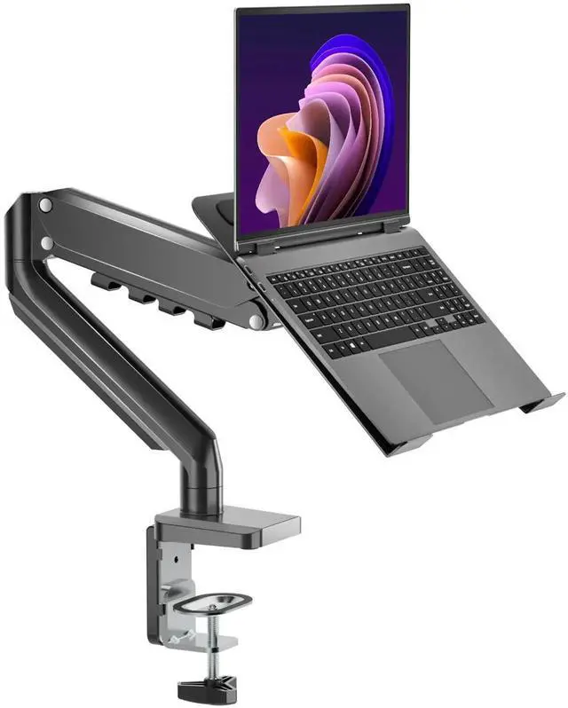 Main image of HIPPOFLEX Laptop Desk Mount with Gas Spring Arm, 2 in 1 Laptop Monitor Stand for 12-17 inch Notebook and 13-32 inch Computer Screen, Holds 3.3-17.6lbs, with Adjustable Vented Tray, Clamp/Grommet Base