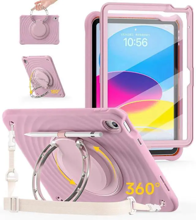 Main image of BRAECN Ripple Case for iPad (A16)11th/10th Generation 11/10.9 inch 2025/2022 Zinc Alloy Handle Ring Stand Protective Heavy Duty Screen Protector 360°Rotating 180°Folding Shoulder Strap Full-Body Cover