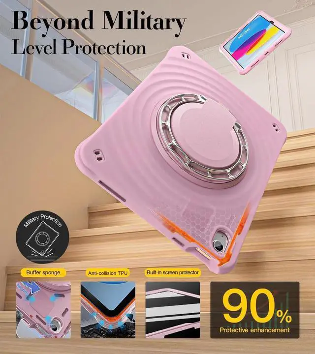 Alt view image 5 of 5 - BRAECN Ripple Case for iPad (A16)11th/10th Generation 11/10.9 inch 2025/2022 Zinc Alloy Handle Ring Stand Protective Heavy Duty Screen Protector 360°Rotating 180°Folding Shoulder Strap Full-Body Cover