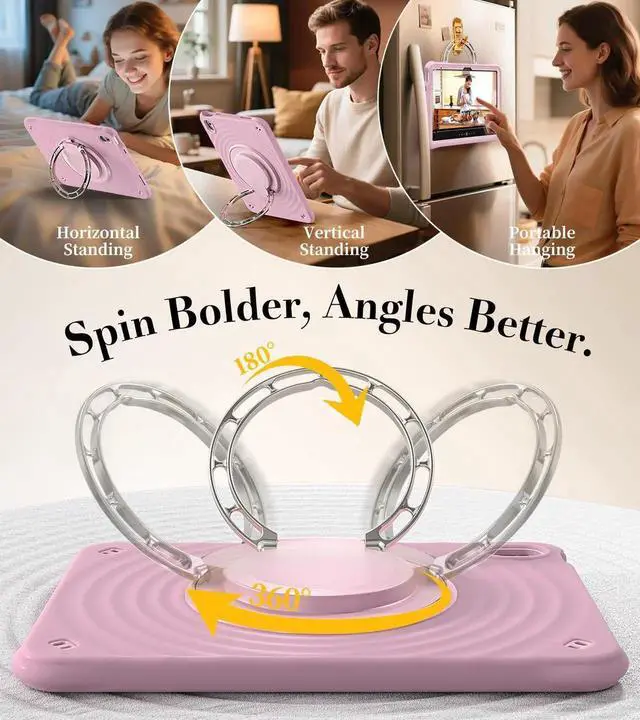 Alt view image 4 of 5 - BRAECN Ripple Case for iPad (A16)11th/10th Generation 11/10.9 inch 2025/2022 Zinc Alloy Handle Ring Stand Protective Heavy Duty Screen Protector 360°Rotating 180°Folding Shoulder Strap Full-Body Cover