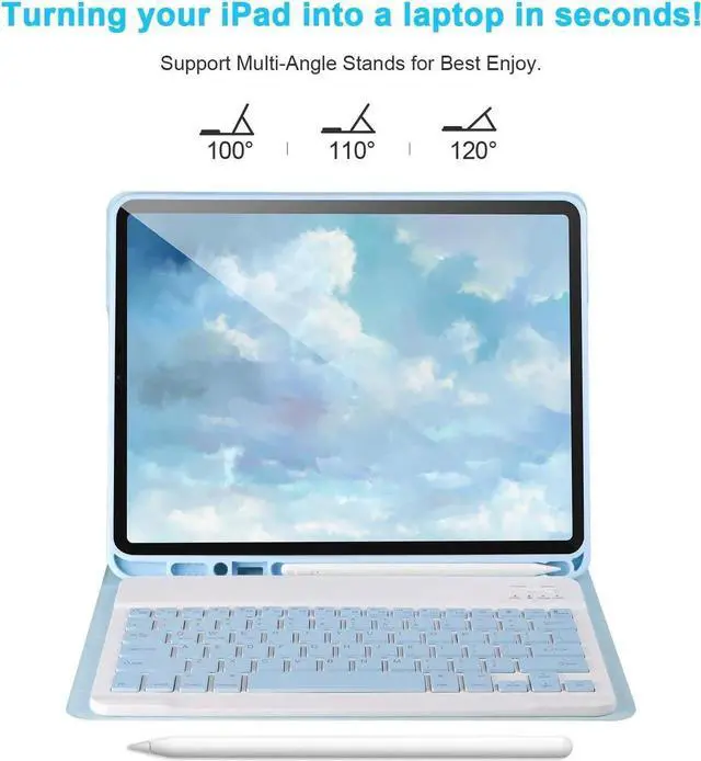 Alt view image 3 of 5 - Keyboard Case for iPad Air 13 2024 M2,iPad Pro 12.9 '' 6th/5th Generation,iPad Pro 12.9 Generation Case with Keyboard 2022,Detachable Bluetooth Keyboard for iPad Pro 12.9 with Pencil Holder,Blue
