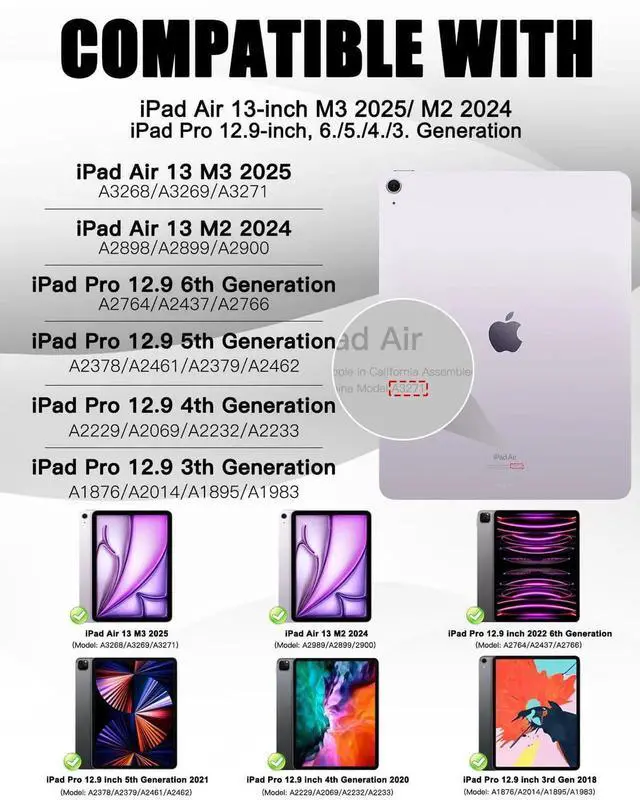 Alt view image 2 of 5 - BRAECN for iPad Air 13 Inch Case M3 2025/ M2 2024 & iPad Pro 12.9 Case (6th/5th4th/3rd Gen), Heavy Duty Silicone Cover w/ 360 Swivel Ring Stand/Kickstand/Shoulder Strap/Pencil Holder, Colorful Pink