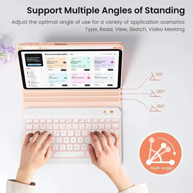 Alt view image 4 of 5 - Keyboard and Case for iPad 7th/8th/9th Generation 10.2-inch 2018/2020/2021, iPad Air 3 2019, 2017 iPad Pro 10.5-inch Case with Pencil Holder, Detachable Wireless BT Keyboard, Tablet Smart Cover(Pink)