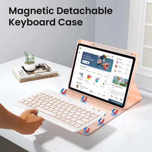 Alt view image 2 of 5 - Keyboard and Case for iPad 7th/8th/9th Generation 10.2-inch 2018/2020/2021, iPad Air 3 2019, 2017 iPad Pro 10.5-inch Case with Pencil Holder, Detachable Wireless BT Keyboard, Tablet Smart Cover(Pink)