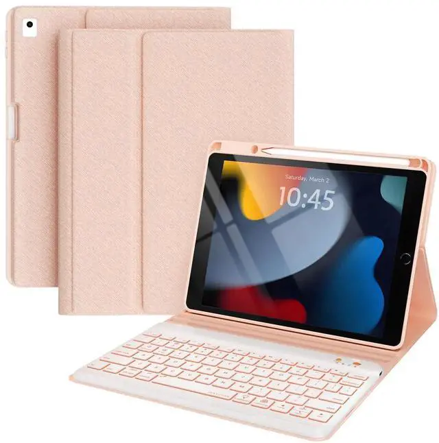 Main image of Keyboard and Case for iPad 7th/8th/9th Generation 10.2-inch 2018/2020/2021, iPad Air 3 2019, 2017 iPad Pro 10.5-inch Case with Pencil Holder, Detachable Wireless BT Keyboard, Tablet Smart Cover(Pink)