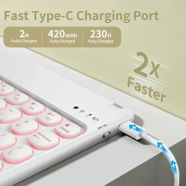 Alt view image 2 of 5 - Aoub Keyboard Case for iPad 9th/8th/7th Generation 10.2 inch, 7 Colors Backlit, Stand Folio Detachable Wireless Bluetooth Keyboard Cover Soft TPU Back Case for iPad 10.2 2021/2020/2019 - White