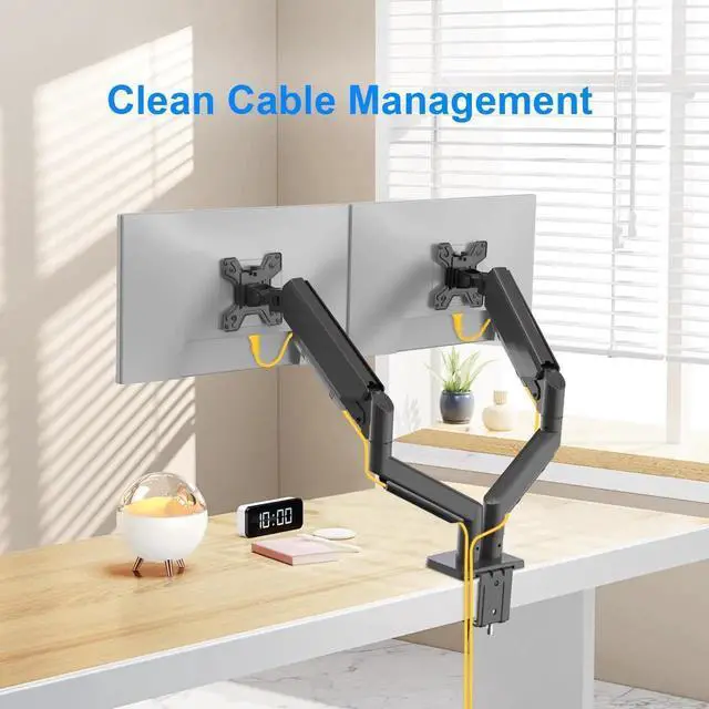 Alt view image 5 of 5 - Dual Monitor Stand for 13 to 32 inch Screens, Gas Spring Monitor Arm with Swivel, Tilt, Rotation, Height Adjustable, Desk Mount with C-Clamp and Grommet Base, Each Arm Holds 4.4 to 19.8lbs Screen