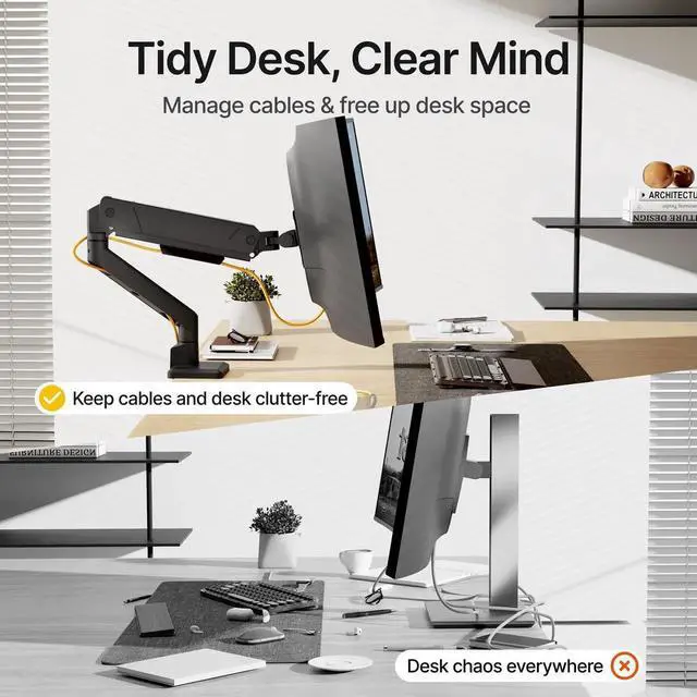 Alt view image 4 of 5 - monTEK Single Monitor Arm for Max 45 Inch Ultrawide Screens Adjustable Monitor Desk Mount Holds 35 Lbs Cable Management with Clamp/Grommet Desk Mount, VESA 75/100mm, MA1007BK