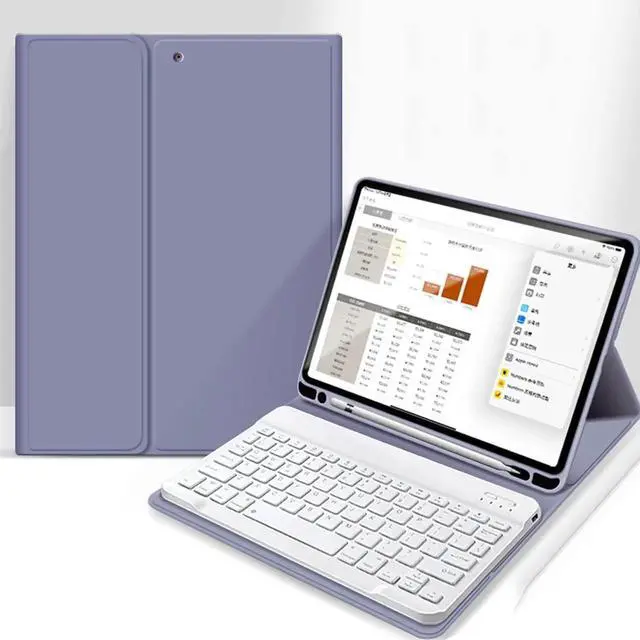 Main image of aoub Case for iPad 9th/8th/7th Generation 10.2 inch, Stand Folio Detachable Wireless Bluetooth Keyboard Cover Soft TPU Back Case with Pencil Holder for iPad 10.2 2021/2020/2019, Purple