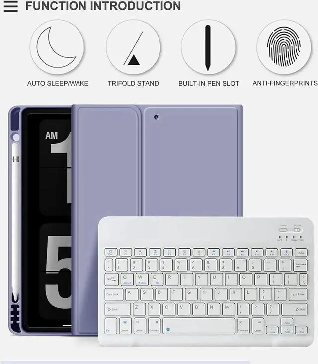 Alt view image 2 of 5 - aoub Case for iPad 9th/8th/7th Generation 10.2 inch, Stand Folio Detachable Wireless Bluetooth Keyboard Cover Soft TPU Back Case with Pencil Holder for iPad 10.2 2021/2020/2019, Purple