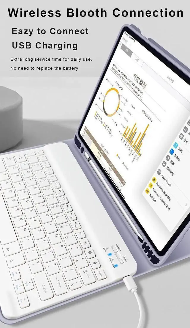 Alt view image 5 of 5 - aoub Case for iPad 9th/8th/7th Generation 10.2 inch, Stand Folio Detachable Wireless Bluetooth Keyboard Cover Soft TPU Back Case with Pencil Holder for iPad 10.2 2021/2020/2019, Purple