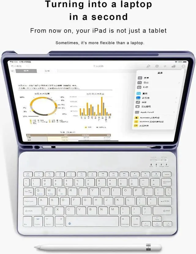 Alt view image 4 of 5 - aoub Case for iPad 9th/8th/7th Generation 10.2 inch, Stand Folio Detachable Wireless Bluetooth Keyboard Cover Soft TPU Back Case with Pencil Holder for iPad 10.2 2021/2020/2019, Purple