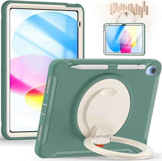 Main image of BATYUE Case for iPad (A16) 11th/10th Generation 10.9'' inch 2025/2022, Rugged Protective Shockproof Cover for Kids Girls with Screen Protector, 360° Rotating Stand, Pencil Holder, Emerald Green
