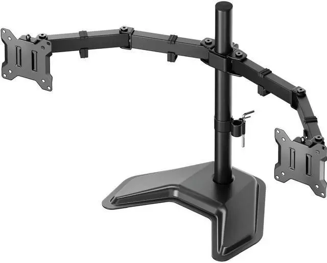Main image of monTEK Stable Freestanding Dual Monitor Stand for 1732 Computer Screens, Heavy-Duty Desk Mount with 22 lbs per Arm, Fully Adjustable Brackets and Arms, Solid V-Shaped Base, VESA 100×100mm Max