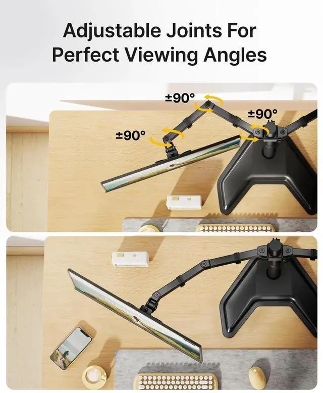 Alt view image 3 of 5 - monTEK Stable Freestanding Dual Monitor Stand for 1732 Computer Screens, Heavy-Duty Desk Mount with 22 lbs per Arm, Fully Adjustable Brackets and Arms, Solid V-Shaped Base, VESA 100×100mm Max