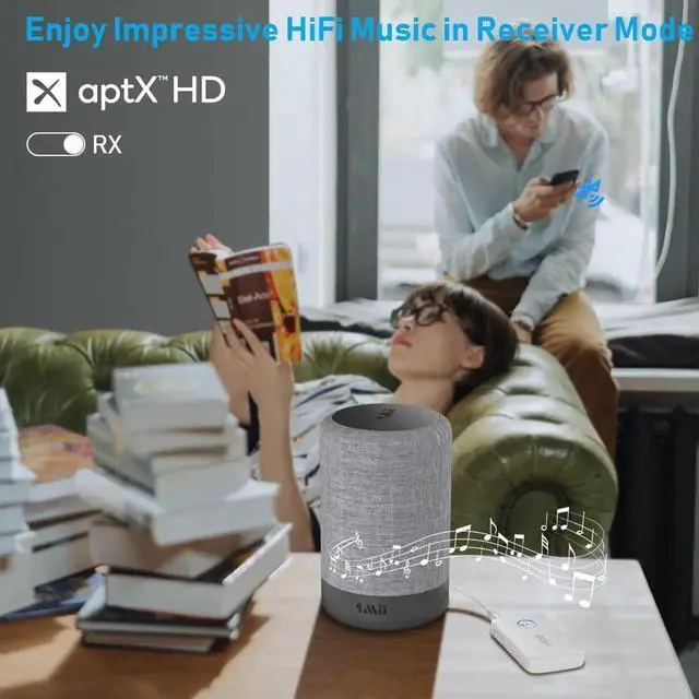 Alt view image 2 of 5 - YMOO Bluetooth 5.3 Transmitter Receiver for 2 Wireless Headphones/Speaker/Airplane, 3.5mm Jack AUX Bluetooth Audio Adapter, 22h Long Range AptX Low Latency for Smarphone/Tablet/PC/TV/Home Stereo