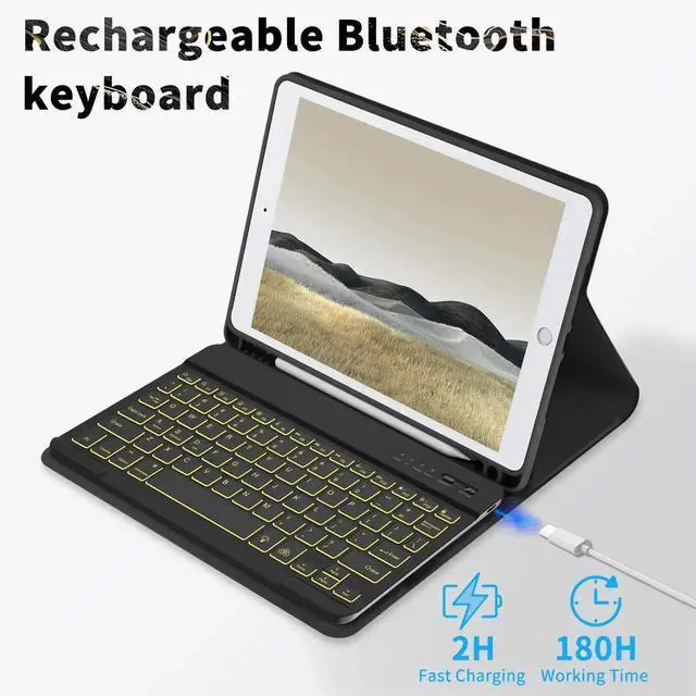 Alt view image 3 of 5 - FUWANG Keyboard Case for iPad 9th 8th 7th Generation 10.2 inch, Detachable 7 Colors Backlit for iPad 9th Generation Case with Keyboard, Keyboard Case for iPad Pro 10.5"/Air 3rd Gen, with Pencil Holder