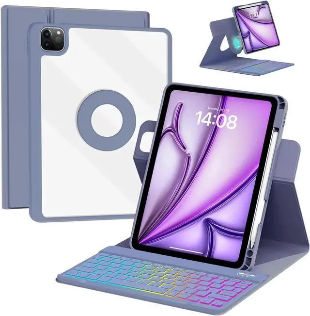 Main image of VOWUBO Keyboard Case for iPad Air 11-inch 2025,Magic Detachable Rotating Case for iPad Air 6th/5th/4th Gen Keyboard, iPad Pro 11 inch Case with Keyboard Wireless Backlit, Built-in Pen Holder, Purple