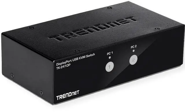 Main image of TRENDnet 2-Port Monitor DisplayPort KVM Switch with Audio, 2-Port USB 2.0 Hub, Supports 4K UHD 3840 x 2160 @ 60Hz, DisplayPort 1.2, Black, TK-241DP