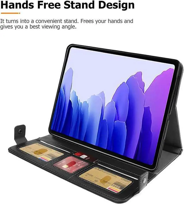 Alt view image 3 of 5 - Dteck Galaxy Tab S10/S9/S8 Case, PU Leather Folio Stand Protective Cover with S Pen Holder, Card Slots, Shoulder Strap, Wallet Bag Case, Black