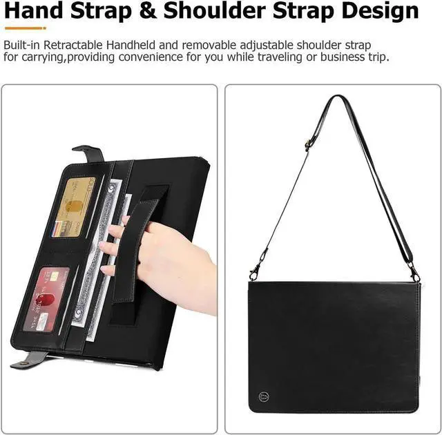 Alt view image 2 of 5 - Dteck Galaxy Tab S10/S9/S8 Case, PU Leather Folio Stand Protective Cover with S Pen Holder, Card Slots, Shoulder Strap, Wallet Bag Case, Black