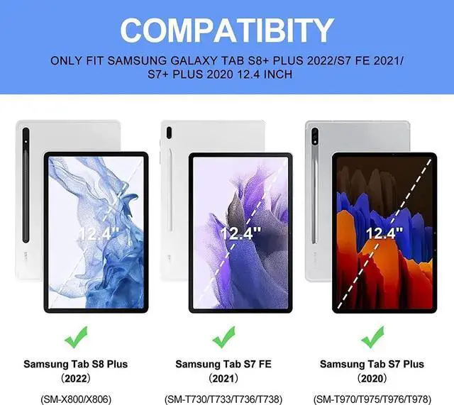 Alt view image 3 of 5 - Keyboard Case for Galaxy Tab S8 Plus 12.4"- Smart Trackpad - 7 Colors Backlight- Magnetic Detachable Keyboard with S Pen Holder- Protective Stand Cover for Tab S7 FE 2021 & S8 Plus 2022 - Drak Blue