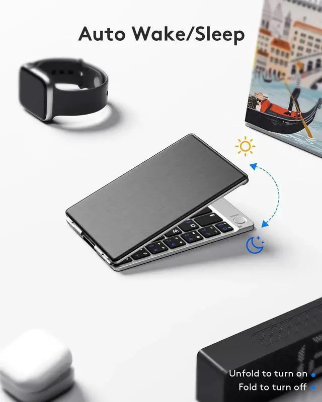 Alt view image 4 of 5 - Samsers Foldable Bluetooth Keyboard - Portable Wireless Keyboard with Stand Holder, Rechargeable Full Size Ultra Slim Folding Keyboards Compatible IOS Android Windows Smartphone Tablet & Laptop-Silver