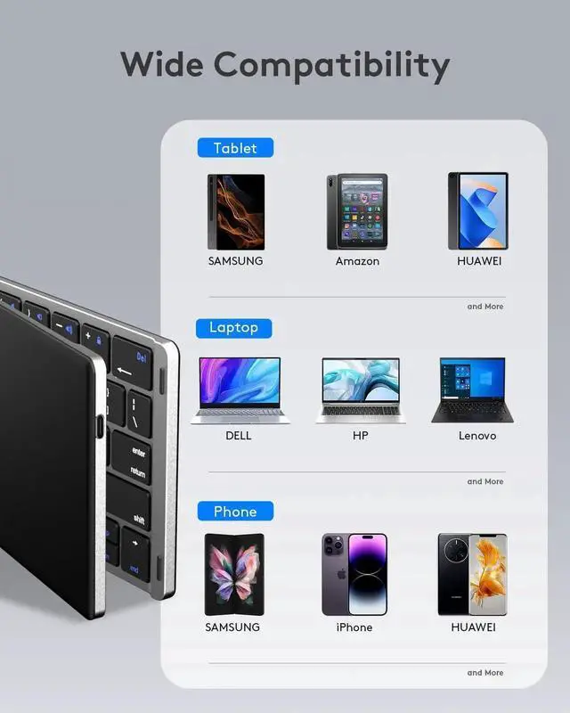 Alt view image 3 of 5 - Samsers Foldable Bluetooth Keyboard - Portable Wireless Keyboard with Stand Holder, Rechargeable Full Size Ultra Slim Folding Keyboards Compatible IOS Android Windows Smartphone Tablet & Laptop-Silver