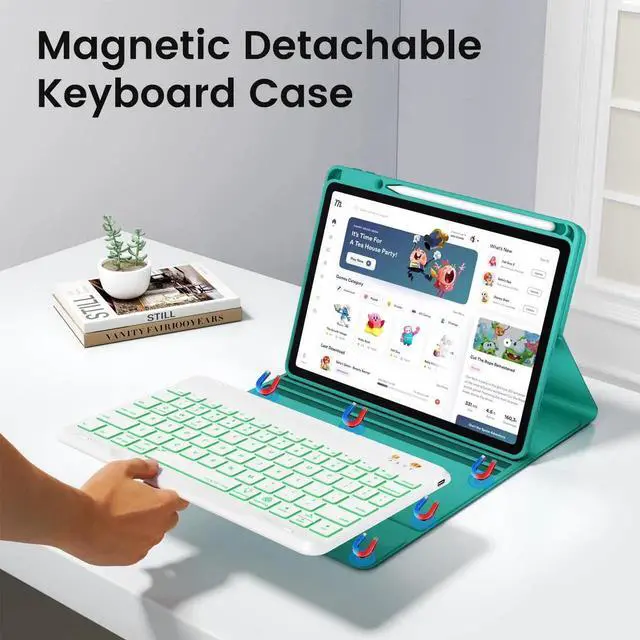 Alt view image 3 of 5 - Keyboard case for ipad Air 11 inch(M2 2024)/10.9 Inch Air 5th 4th Generation & iPad Pro 11 inch (1st/2nd/3rd/4th Gen)-Backlit Detachable Keyboard, Folio Cover with Upper Easily Pencil Holder-(Teal)