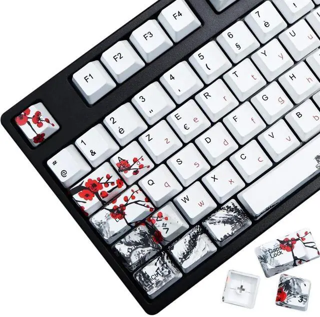 Main image of MOLGRIA Keycaps 111 Set for 62 105 109 Mechanical Keyboard, Custom PBT OEM Profile Key Caps for French with Keycap Puller for Gateron Kailh Cherry MX Switch ISO Layout Keyboard(Plum Blossom)