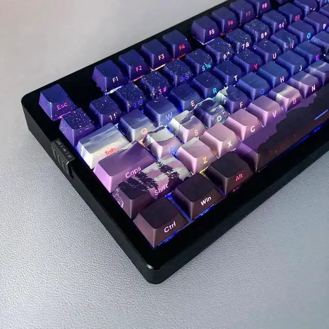 Alt view image 4 of 5 - JSJT PBT Keycaps-Side Printed Keycap Set Double Shot Shine Through Custom Keycap 126 Keys Cherry Profile Gradient Purple Dawn Themed Keycaps for Cherry Mx Switchs Mechanical Keyboard