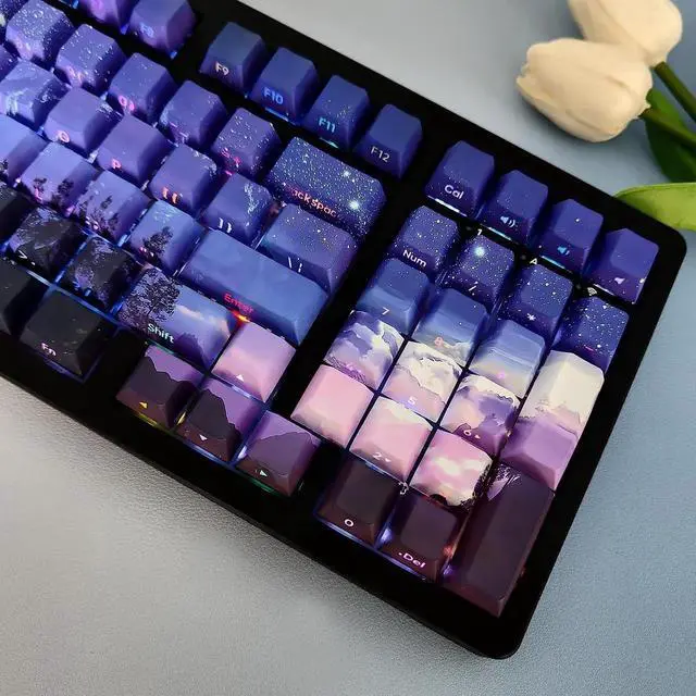 Alt view image 5 of 5 - JSJT PBT Keycaps-Side Printed Keycap Set Double Shot Shine Through Custom Keycap 126 Keys Cherry Profile Gradient Purple Dawn Themed Keycaps for Cherry Mx Switchs Mechanical Keyboard