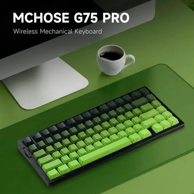Alt view image 4 of 5 - MCHOSE G75 PRO 75% Wireless Mechanical Keyboard, TKL Keyboards Tri-Mode BT5.0/2.4GHz/USB-C, Hot Swap Custom Creamy Keyboards Linear Switch, Double Shot PBT Keycaps RGB LED Backlit, Black&Green