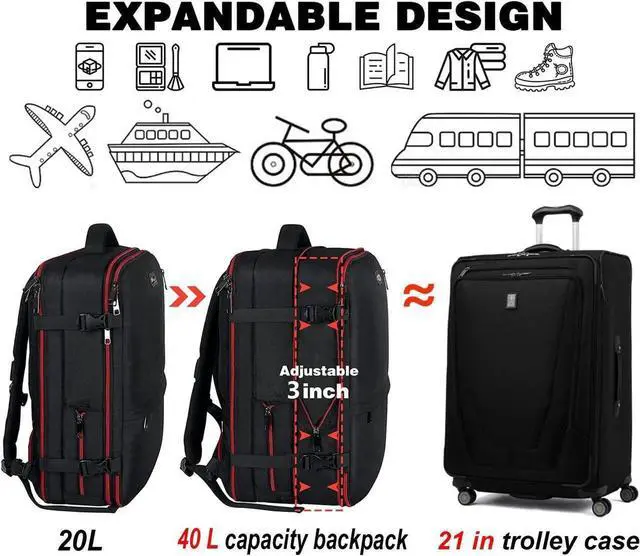 Alt view image 3 of 5 - Mogplof Carry on Backpack for Men, 19.5"x14"x6" Expandable Travel Backpack Flight Approved, Extra Large Backpack Suitcase, Water Resistant Luggage Backpack Fit for 17 17.3 Inch Laptop, Black