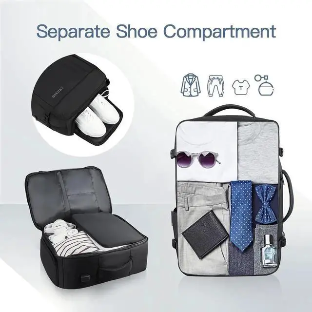 Alt view image 5 of 5 - 55L Carry On Backpack, Extra Large Travel Backpack for Men & Women, Expandable 60L Big Capacity Bag For Airplanes, Travel Gifts for Men Women, Fits 18.4 Inch Laptop, Luggage Suitcase Daypack, Black