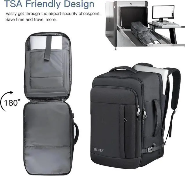 Alt view image 3 of 5 - 55L Carry On Backpack, Extra Large Travel Backpack for Men & Women, Expandable 60L Big Capacity Bag For Airplanes, Travel Gifts for Men Women, Fits 18.4 Inch Laptop, Luggage Suitcase Daypack, Black