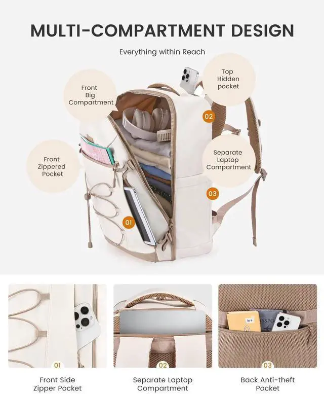 Alt view image 3 of 5 - LOVEVOOK Travel Backpack,40L Carry On Backpack Large Fits 17.3" Laptop,TSA Personal Item Travel Bag with 3 Packing Cubes,Water Resistant Laptop Bag Travel Essentials for Weekender Business Hiking