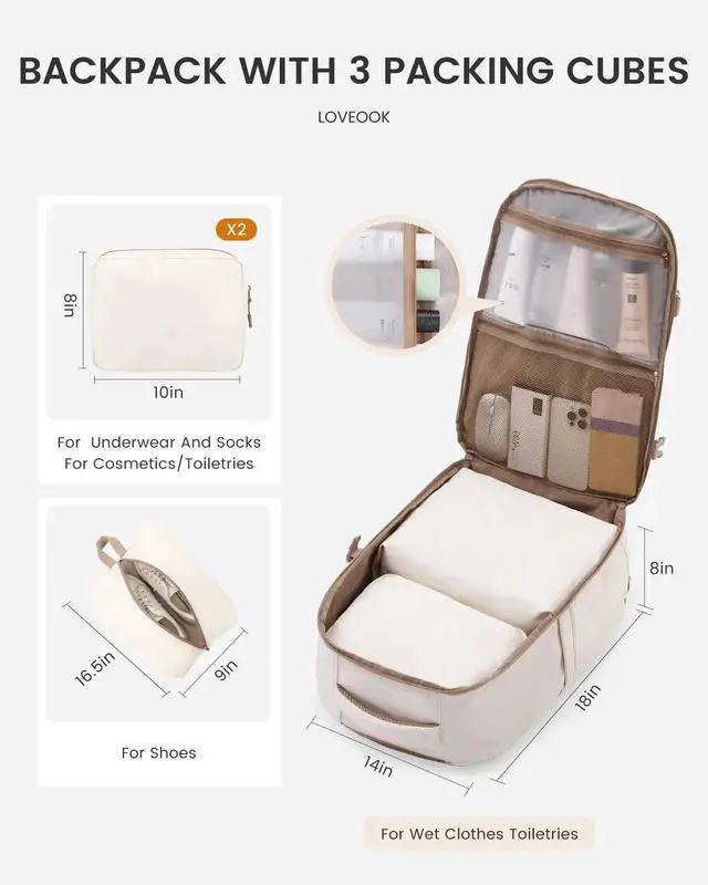 Alt view image 2 of 5 - LOVEVOOK Travel Backpack,40L Carry On Backpack Large Fits 17.3" Laptop,TSA Personal Item Travel Bag with 3 Packing Cubes,Water Resistant Laptop Bag Travel Essentials for Weekender Business Hiking