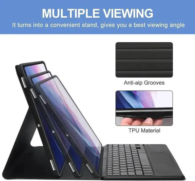 Alt view image 2 of 4 - Keyboard Case for Galaxy Tab S8 Plus 12.4"- Smart Trackpad - 7 Colors Backlight- Magnetic Detachable Keyboard with S Pen Holder- Protective Stand Cover for Tab S7 FE 2021 & S8 Plus 2022 - Drak Blue