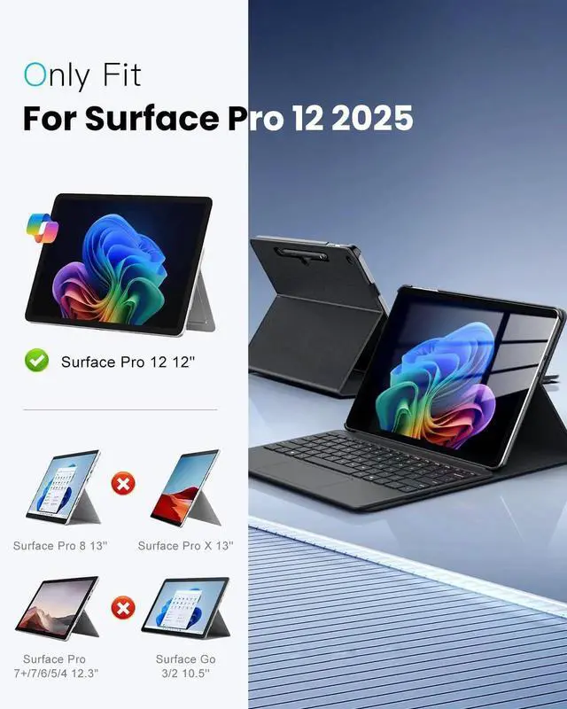 Alt view image 5 of 5 - TiMOVO Case for Microsoft Surface Pro 12 Inch 2025 with Pen Loop, Multi-Angle Viewing Stand Flip Protective Cover with Hard Back, Auto Wake/Sleep, Compatible with Type Cover Keyboard, Black