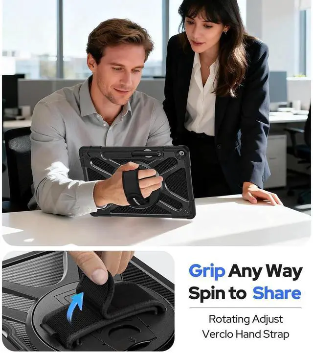 Alt view image 4 of 5 - BRAECNstock Case for Microsoft Surface Pro 12 inch 1st Edition 2025, Rugged Protective with Rotating Hand Strap & Stand, Shoulder Strap, Pencil Holder, Compatible with Type Cover Keyboard, Black